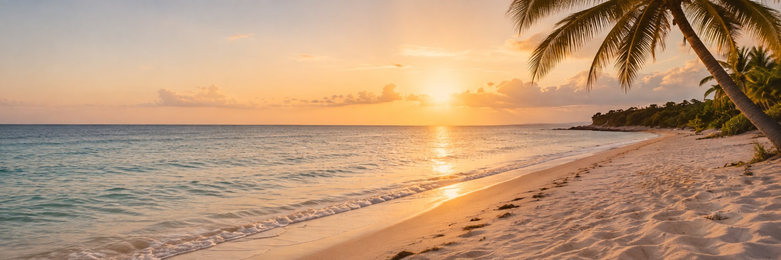 Playa tropical iluminada por el atardecer